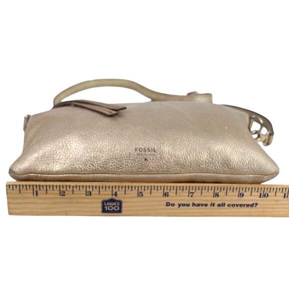 FOSSIL ANTIQUE GOLD GENUINE LEATHER X-BODY SHOULDER BAG HANDBAG CLUTCH PURSE - Picture 11 of 14